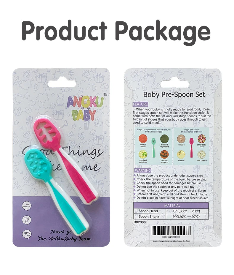 AnGku Safe & Stylish Baby Pre-Spoon Set with Ergonomic Design for 6-12 Months Perfect Baby Products for On-the-Go