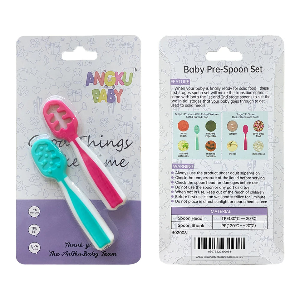 AnGku Safe & Stylish Baby Pre-Spoon Set with Ergonomic Design for 6-12 Months Perfect Baby Products for On-the-Go