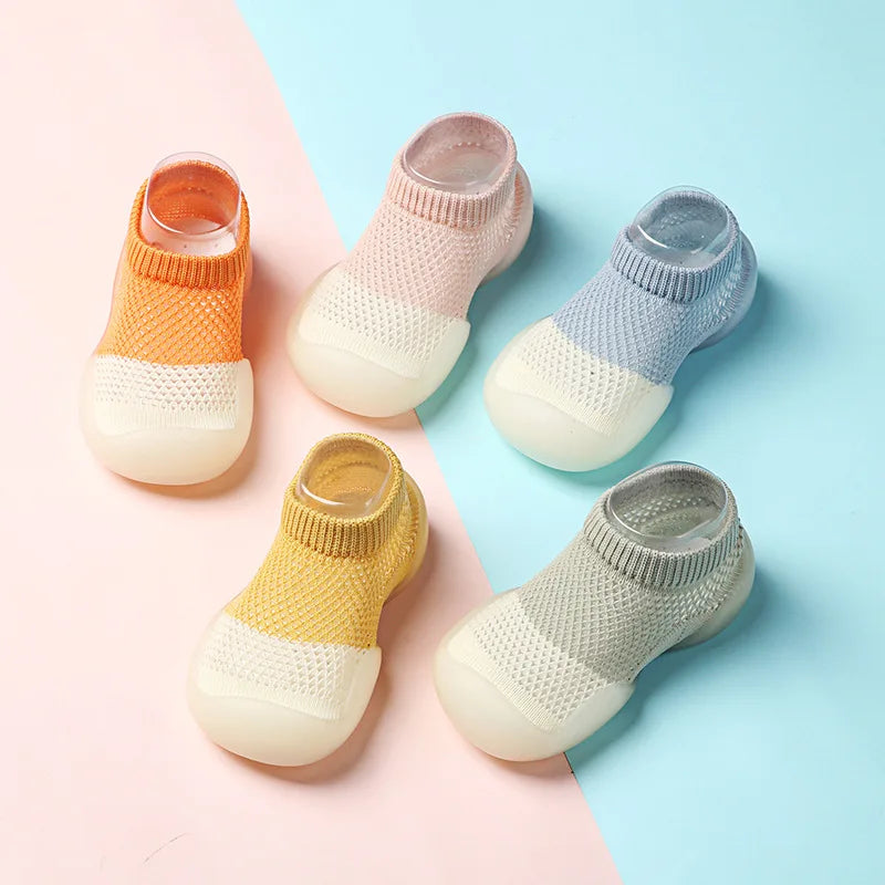 Baby Shoes First Walkers Comfortable Boys Girls Kids Rubber Soft Non-Slip Sole Floor Shoes Knit Booties