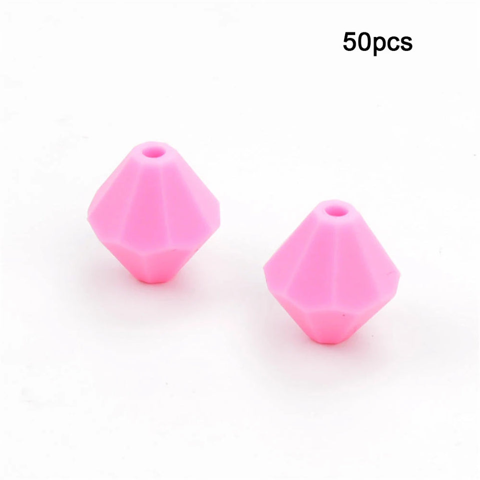 LOFCA 50pcs Baby Diamond Teethers Silicone Beads BPA Free Food Grade For Necklace Teething Beads Soft Chewable Nursing Toy DIY