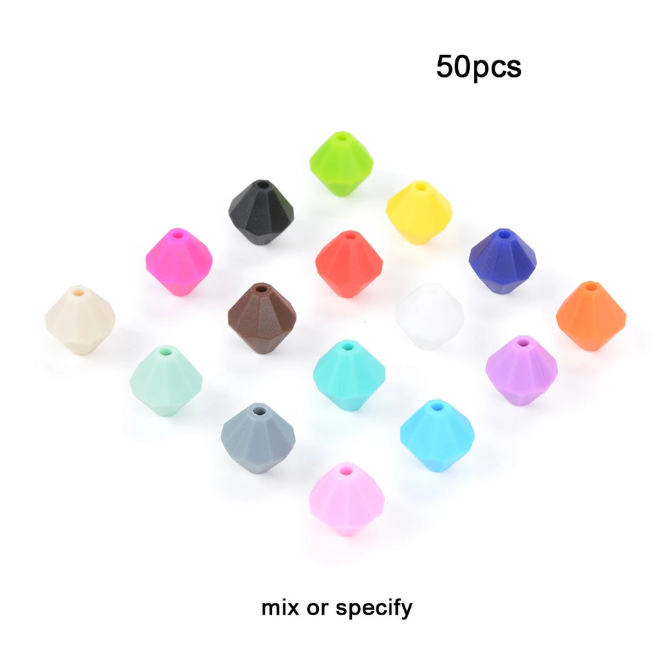LOFCA 50pcs Baby Diamond Teethers Silicone Beads BPA Free Food Grade For Necklace Teething Beads Soft Chewable Nursing Toy DIY