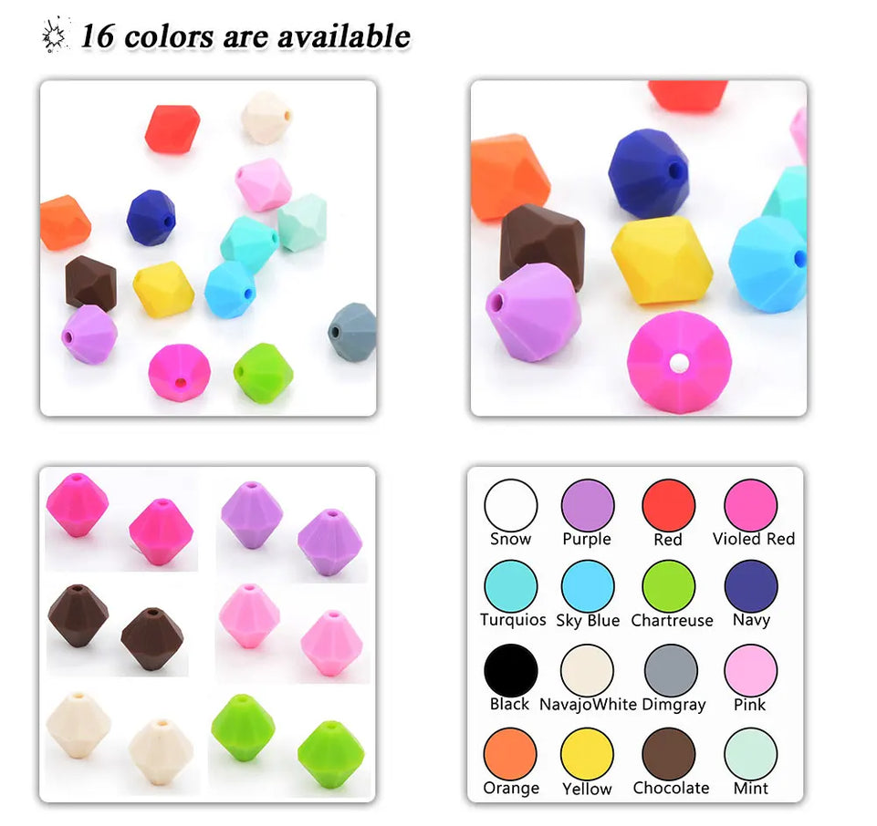 LOFCA 50pcs Baby Diamond Teethers Silicone Beads BPA Free Food Grade For Necklace Teething Beads Soft Chewable Nursing Toy DIY