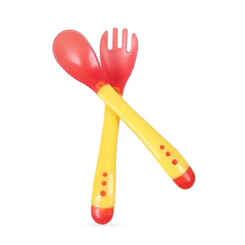 Baby Temperature Sensing Spoon Fork Set for Newborn Children Safety Flatware Solid Feeding Anti Scald Spoons Feeder Utensils