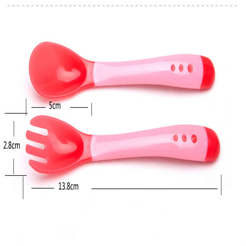 Baby Temperature Sensing Spoon Fork Set for Newborn Children Safety Flatware Solid Feeding Anti Scald Spoons Feeder Utensils