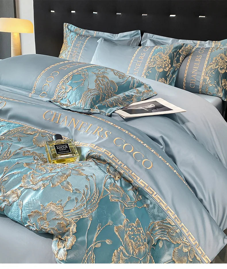 European Bedding Set High-end Luxury Cotton Four-piece Set Cotton Embroidery Quilt Cover Sheets Hats Senior Sense Bedding