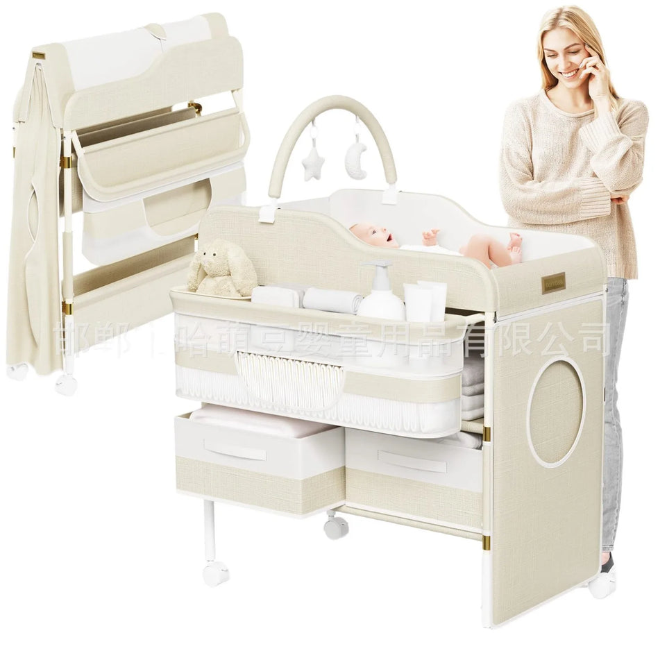 BabyCare Plus 5-in-1 Portable Changing Station  Diaper Table with Massage Pad & Wheels Mobile Nursery Center (0-24 Months)