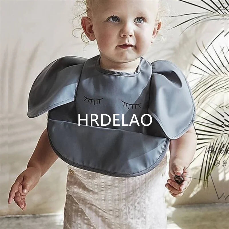 Baby Bibs INS Nordic Style Angel Feed Pocket Burp Girl Boy Infant Meals Bib Waterproof Easy Clean Cute Elephant Bib Soft PU Gift