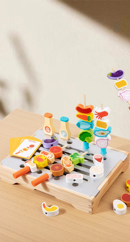 Children's Wooden Imitation Barbecue Grill Toy For Role-Playing Home Cooking And Food Recognition Available In Two Styles