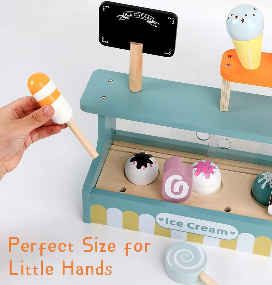 Wooden Ice Cream Counter Playset for Toddler Toys,  Montessori Pretend Play Food Toys Kitchen Accessories Early Learning AidsFV