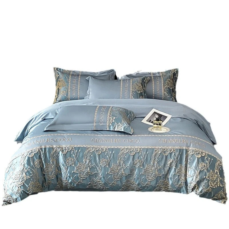 European Bedding Set High-end Luxury Cotton Four-piece Set Cotton Embroidery Quilt Cover Sheets Hats Senior Sense Bedding