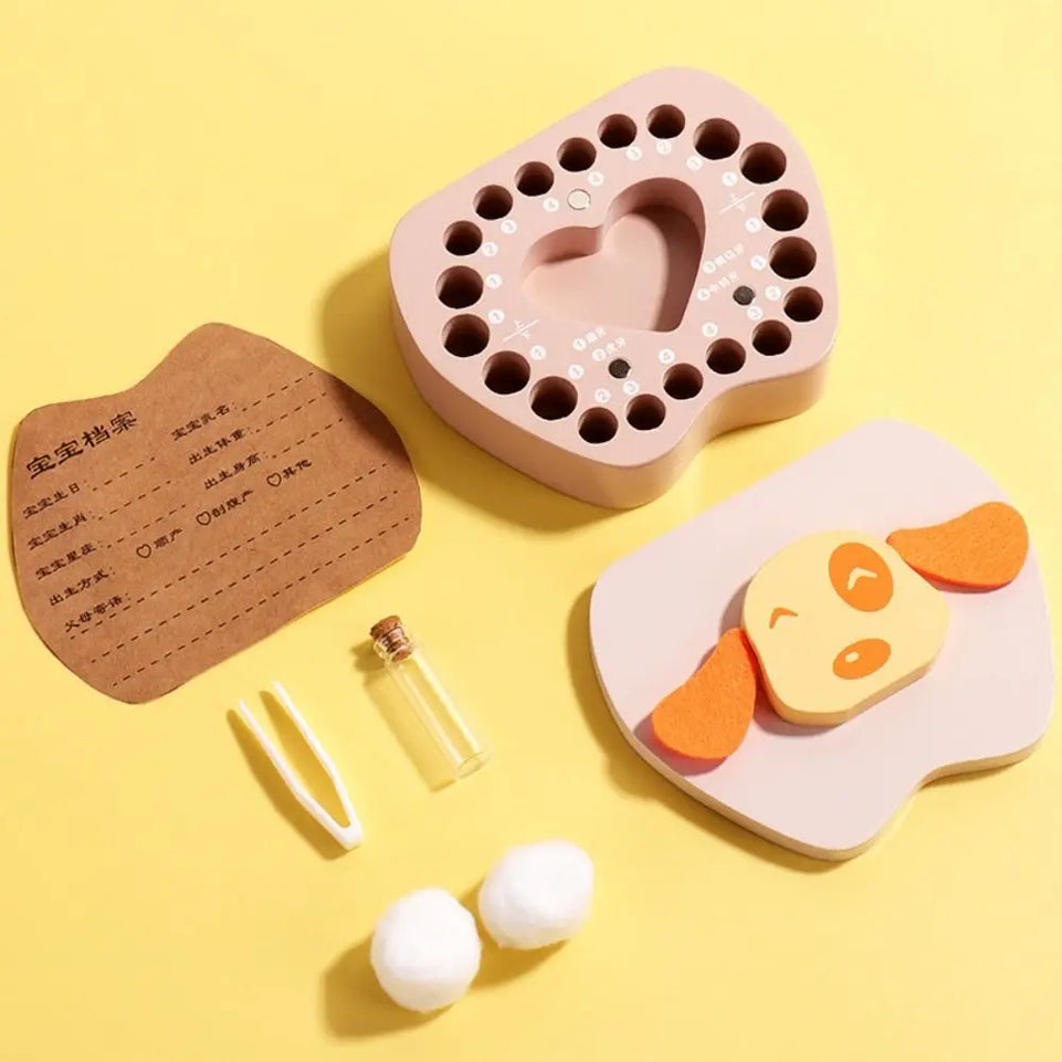 Souvenirs Cute Baby Tooth Box Cartoon Zodiac Breast Teeth Storage Case Wooden Collection Milk Teeth Organizer Newborn
