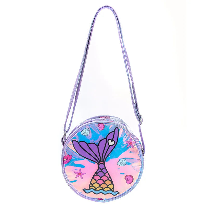 Kids Accessories Summer Lovely Kids Girls Sequin Crossbody Bag 3 Colors Cartoon Printed Round Shoulder Bag with Adjustable Strap
