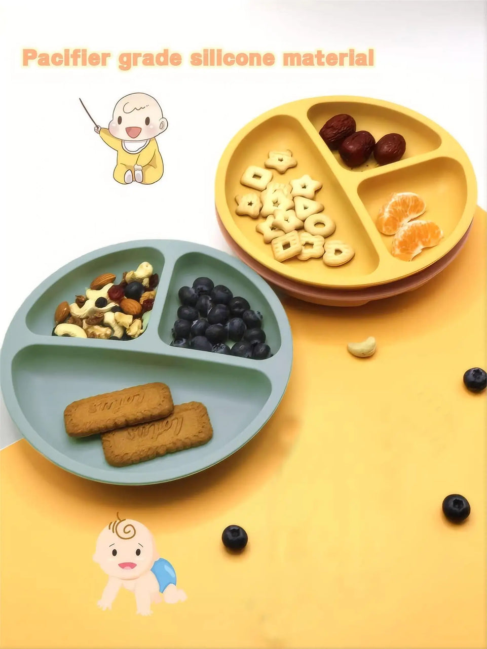 4pcs Auxiliary silicone tableware sets children eating suction cup bowl baby spoon dinner plate kindergarten set