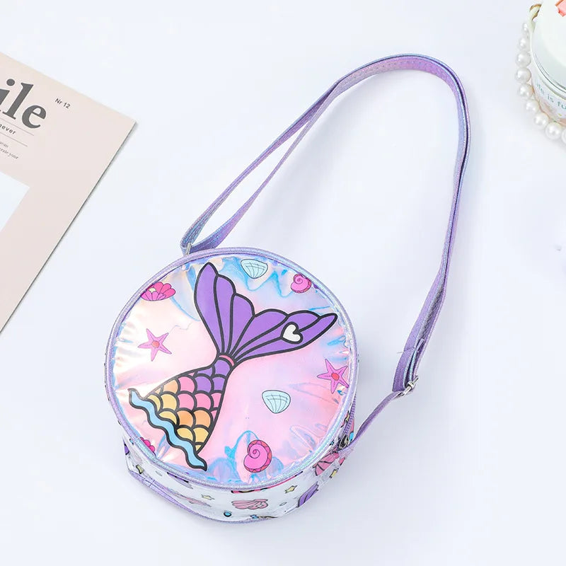 Kids Accessories Summer Lovely Kids Girls Sequin Crossbody Bag 3 Colors Cartoon Printed Round Shoulder Bag with Adjustable Strap