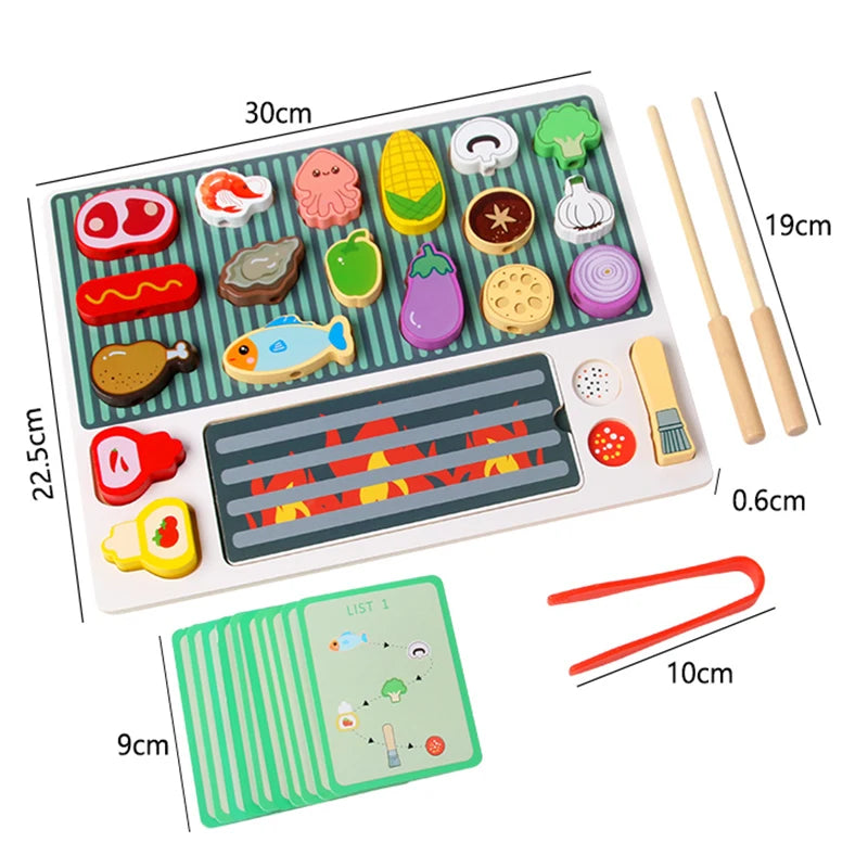 Children's Wooden Imitation Barbecue Grill Toy For Role-Playing Home Cooking And Food Recognition Available In Two Styles