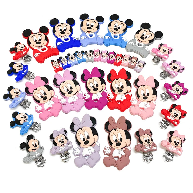 1/3/10pcs New Cartoon Mickey Minnie Silicone Beads Teether Food-Grade Chewing Teeth Bead DIY Nipple Chain Jewelry Accessories