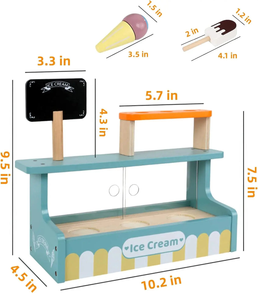 Wooden Ice Cream Counter Playset for Toddler Toys,  Montessori Pretend Play Food Toys Kitchen Accessories Early Learning AidsFV