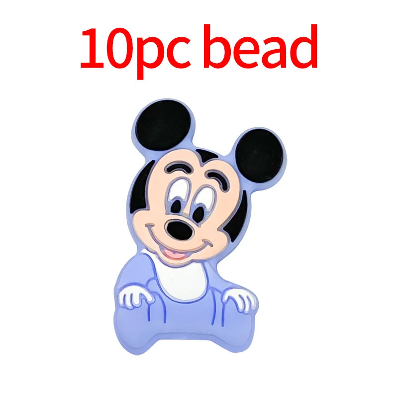 1/3/10pcs New Cartoon Mickey Minnie Silicone Beads Teether Food-Grade Chewing Teeth Bead DIY Nipple Chain Jewelry Accessories