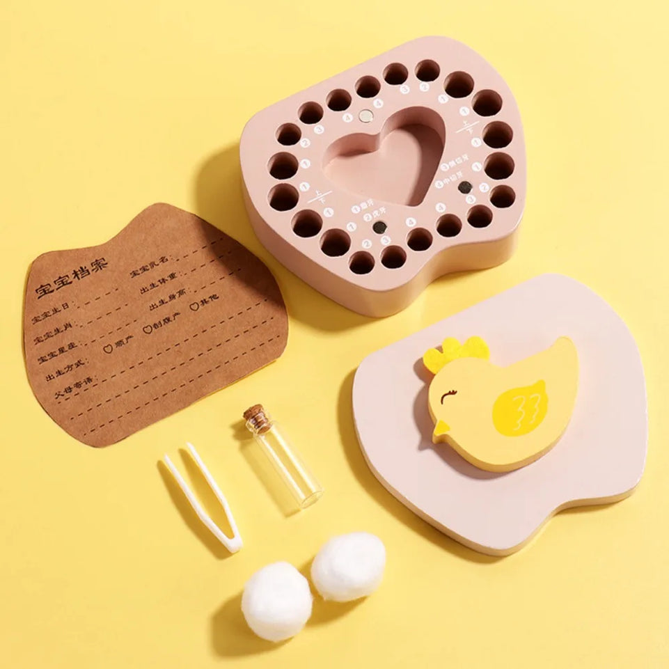 Souvenirs Cute Baby Tooth Box Cartoon Zodiac Breast Teeth Storage Case Wooden Collection Milk Teeth Organizer Newborn