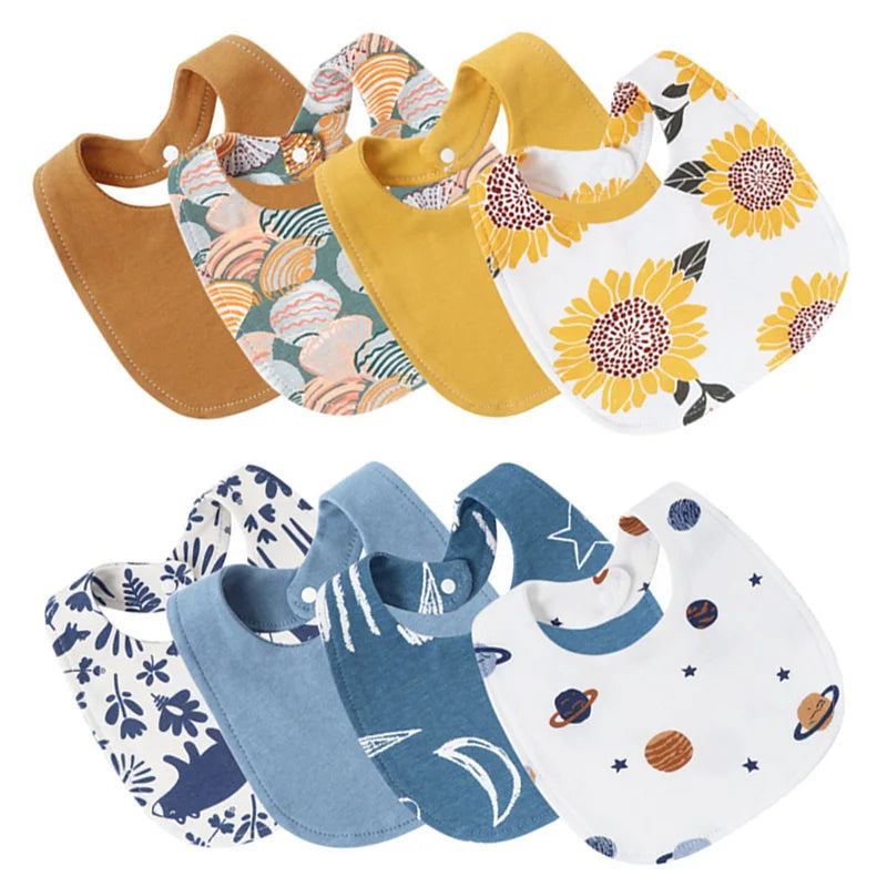 4pcs/lot Baby Bibs Set Flower Animal Printed Burp Cloths Cotton Infant Feeding Swallow Towel Boys Girls Care Items Universal