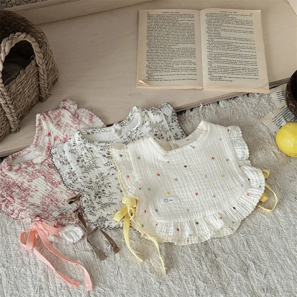INS Style Baby Feeding Drool Bib Ruffle Floral Infants Lace Saliva Towel Soft Cotton Burp Cloth For Newborn Toddler Kids Bibs