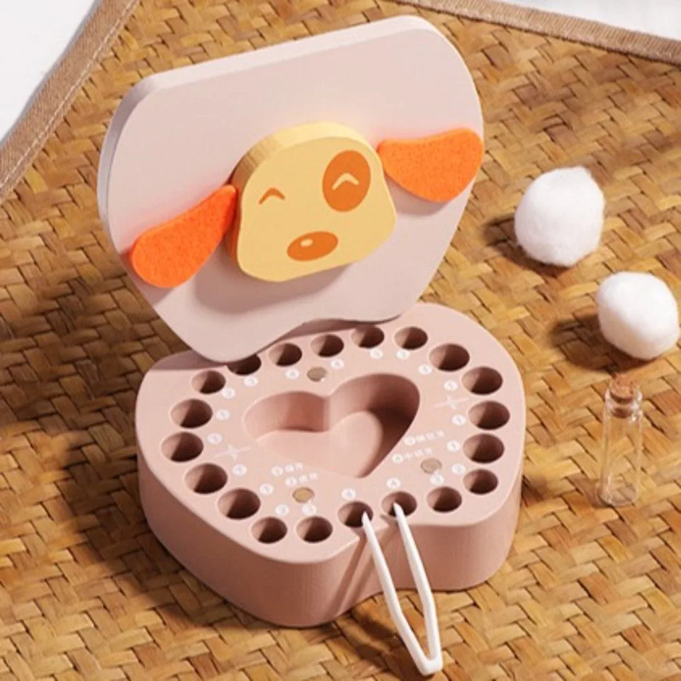 Souvenirs Cute Baby Tooth Box Cartoon Zodiac Breast Teeth Storage Case Wooden Collection Milk Teeth Organizer Newborn