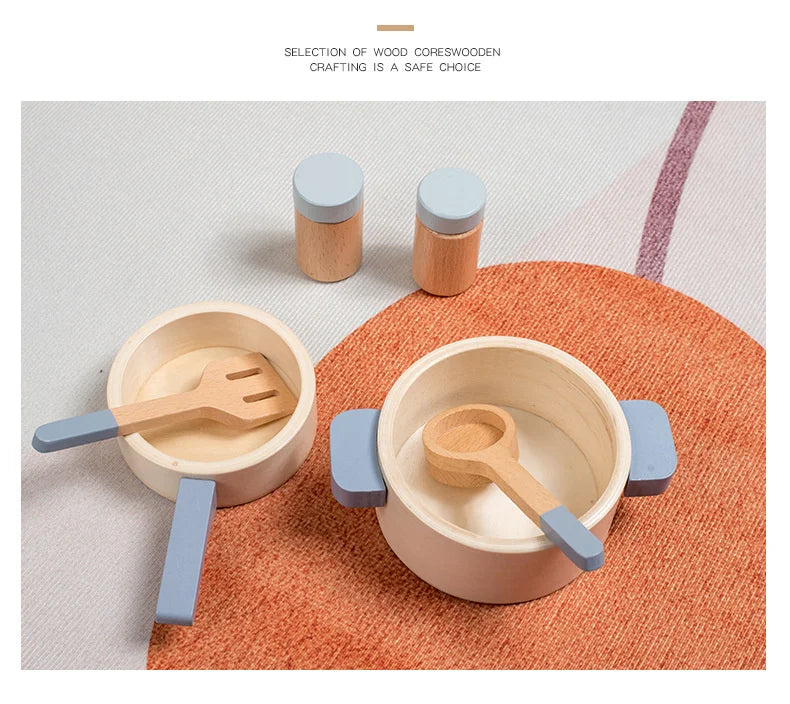 Wooden Mini Kitchen Toys Cookware Pot Pan Cook Pretend Play Educational House Toys For Children Simulation Kitchen Utensils Girl