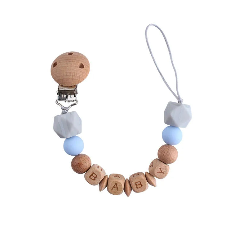 Baby Pacifier Clips Personalized Name DIY Wood Lion Silicone Dummy Nipples Holder Clip Chain Newborn Accessories Infant Feeding