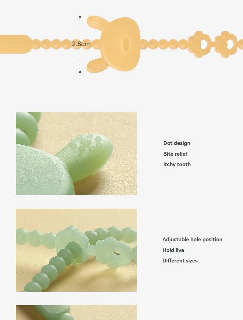 Baby Teething Toy with Music, Silicone Gum Soother Pacifier Clip, Anti-Loss Chain for Drool Relief & Sensory Development