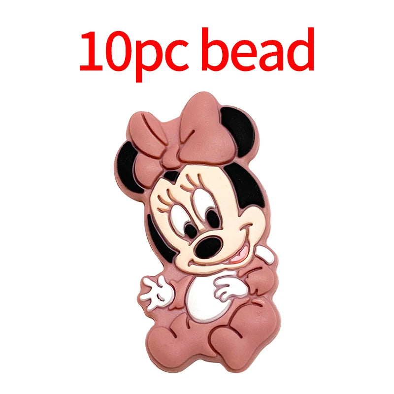 1/3/10pcs New Cartoon Mickey Minnie Silicone Beads Teether Food-Grade Chewing Teeth Bead DIY Nipple Chain Jewelry Accessories