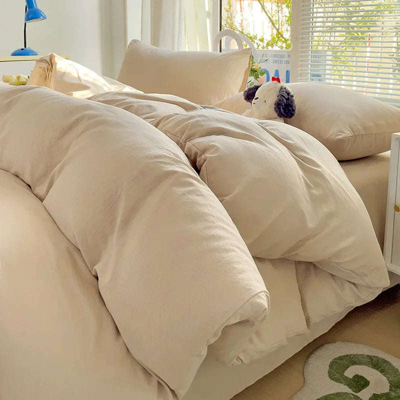 Solid Cotton Bedding Set For Boys with Sheet Duvet Cover Pillowcase Single Couple Bedsheet King Queen Double Twin Size Bed Linen