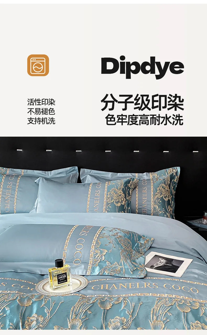 European Bedding Set High-end Luxury Cotton Four-piece Set Cotton Embroidery Quilt Cover Sheets Hats Senior Sense Bedding