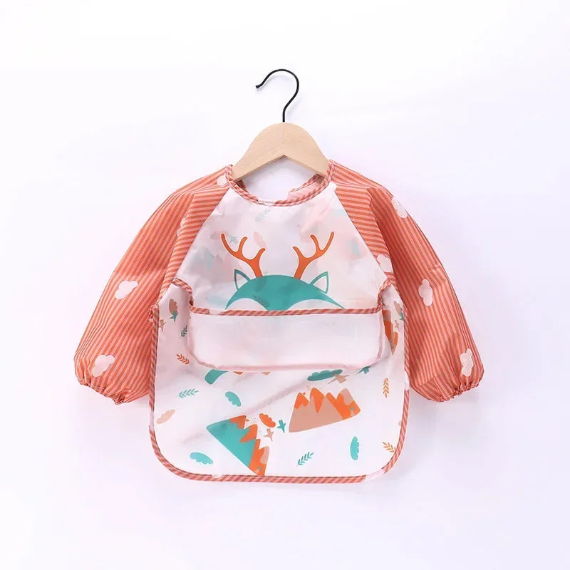 Baby Boys Girls Burp Cloth Banana Bibs for1-3Year Long Sleeve Scarf Waterproof Toddler Art Smock Feeding Bib Apron Pocket Infant