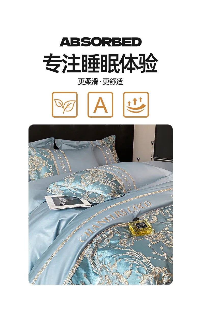 European Bedding Set High-end Luxury Cotton Four-piece Set Cotton Embroidery Quilt Cover Sheets Hats Senior Sense Bedding