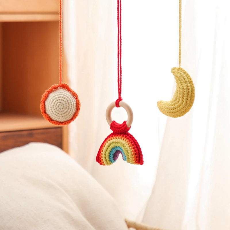 Baby Crochet Rattle Toys Rabbit Teether Toys Pacifier Chain Pendant Play Activity Gym Hanging Toys For Newborn Teething Toys