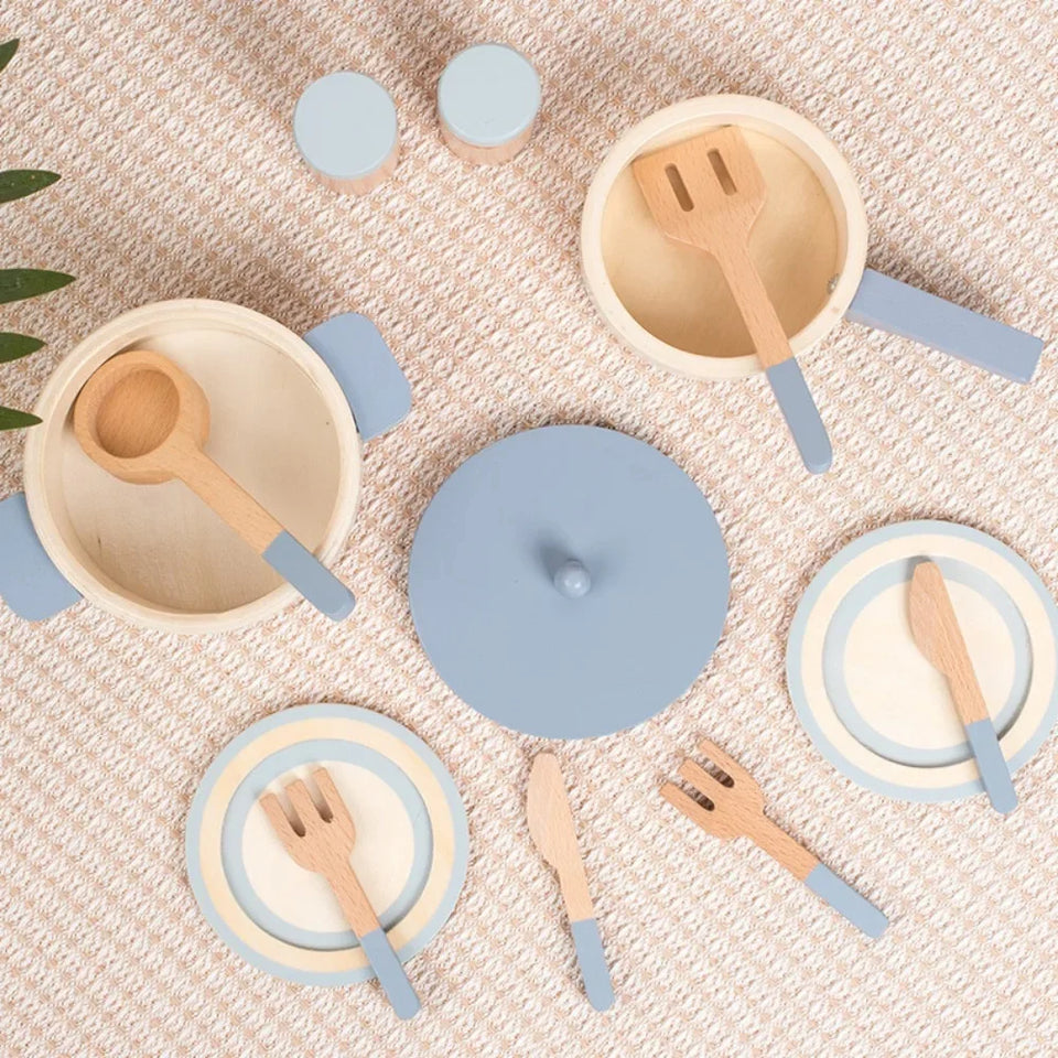 Wooden Mini Kitchen Toys Cookware Pot Pan Cook Pretend Play Educational House Toys For Children Simulation Kitchen Utensils Girl