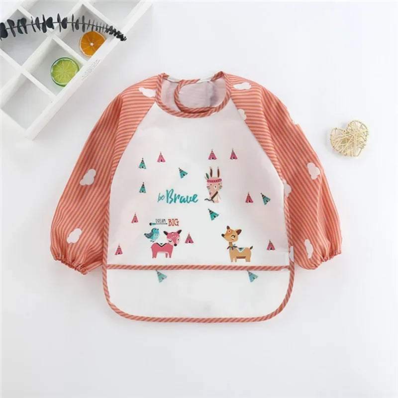 Baby Boys Girls Burp Cloth Banana Bibs for1-3Year Long Sleeve Scarf Waterproof Toddler Art Smock Feeding Bib Apron Pocket Infant