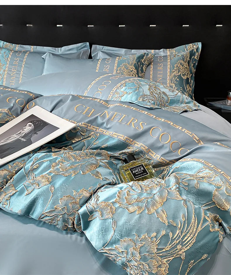 European Bedding Set High-end Luxury Cotton Four-piece Set Cotton Embroidery Quilt Cover Sheets Hats Senior Sense Bedding
