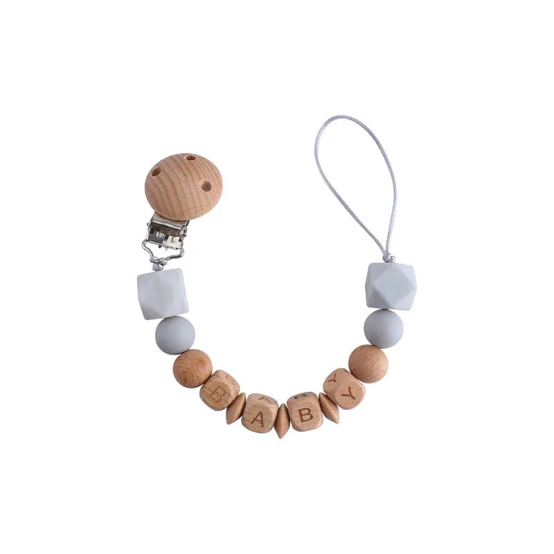 Baby Pacifier Clips Personalized Name DIY Wood Lion Silicone Dummy Nipples Holder Clip Chain Newborn Accessories Infant Feeding