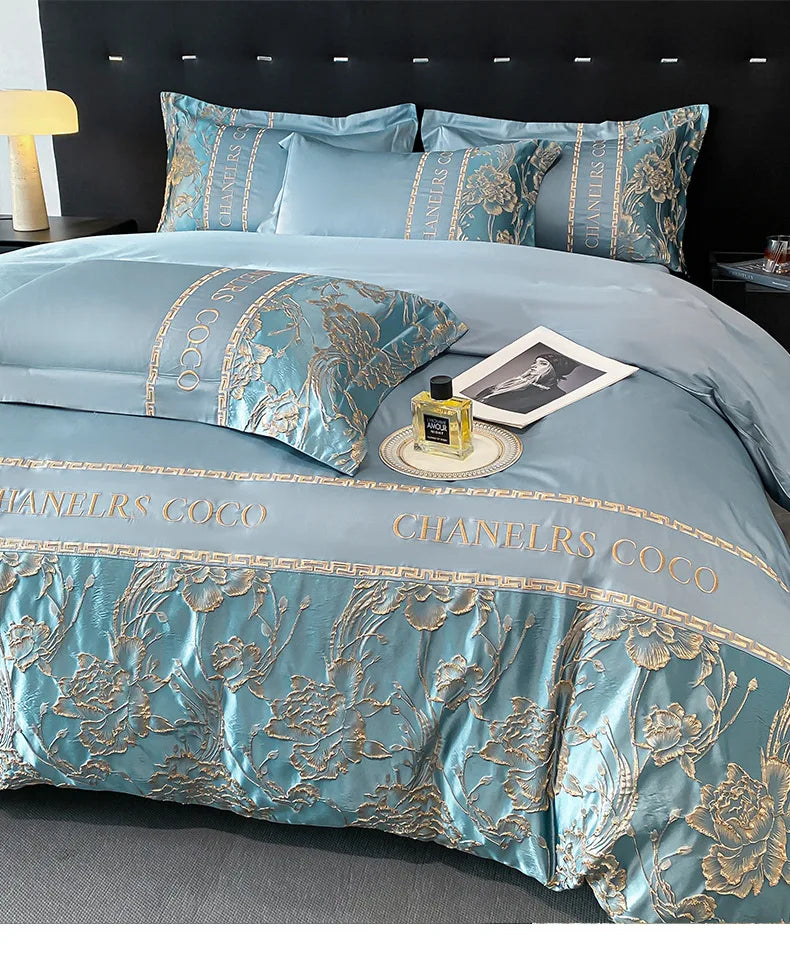European Bedding Set High-end Luxury Cotton Four-piece Set Cotton Embroidery Quilt Cover Sheets Hats Senior Sense Bedding