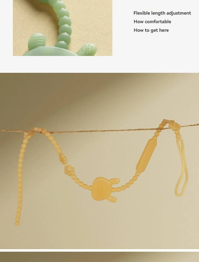 Baby Teething Toy with Music, Silicone Gum Soother Pacifier Clip, Anti-Loss Chain for Drool Relief & Sensory Development