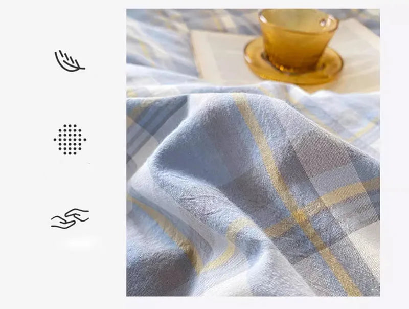 European Bedding Set with Checkered Print Comfortable Breathable Fitted Sheet Duvet Cover Pillowcase Single Queen Size Bed Linen