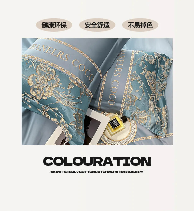 European Bedding Set High-end Luxury Cotton Four-piece Set Cotton Embroidery Quilt Cover Sheets Hats Senior Sense Bedding