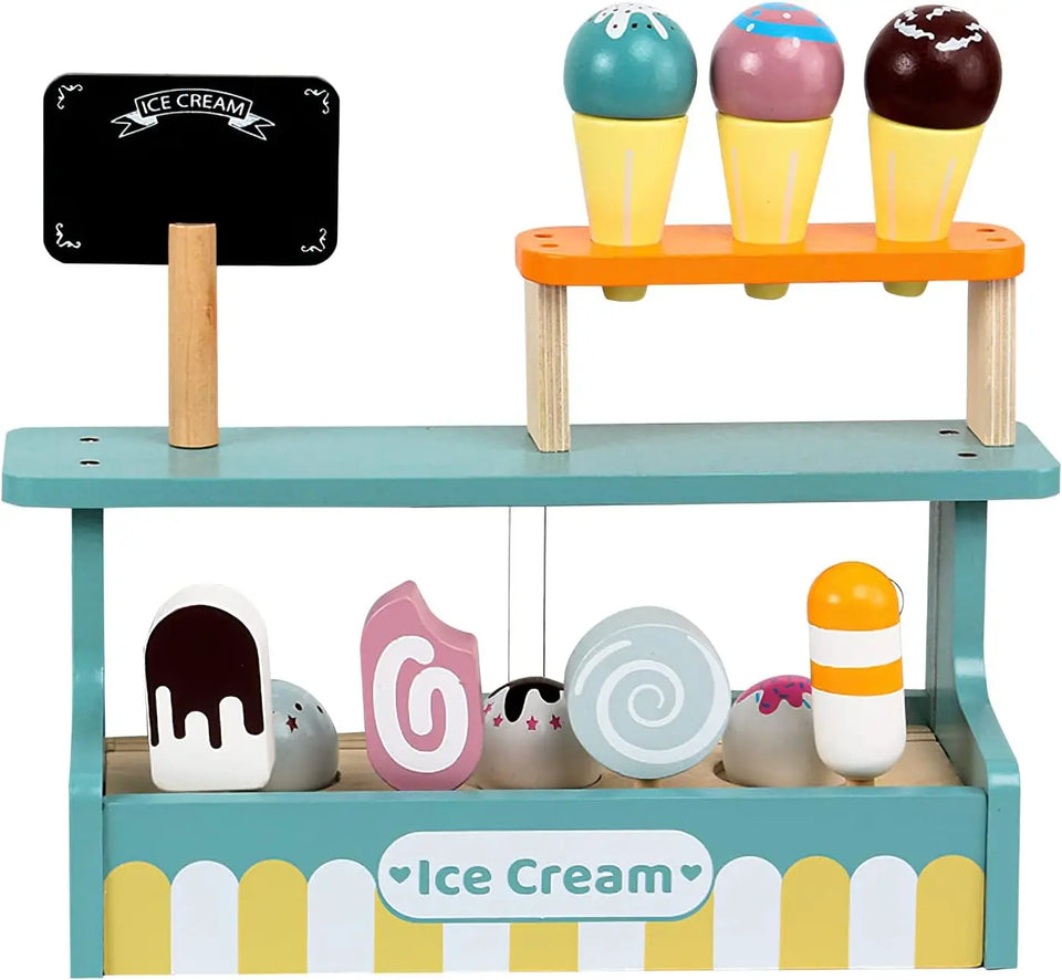 Wooden Ice Cream Counter Playset for Toddler Toys,  Montessori Pretend Play Food Toys Kitchen Accessories Early Learning AidsFV