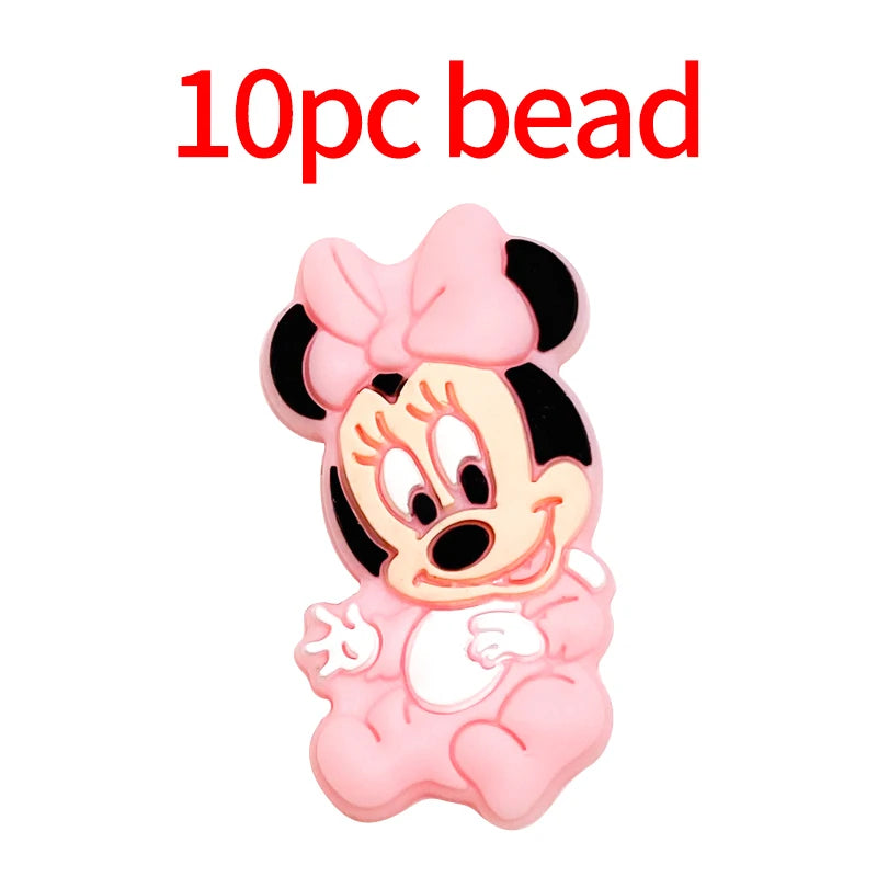 1/3/10pcs New Cartoon Mickey Minnie Silicone Beads Teether Food-Grade Chewing Teeth Bead DIY Nipple Chain Jewelry Accessories