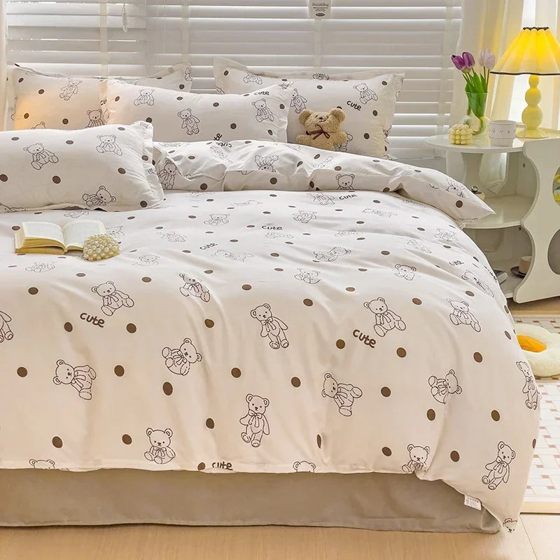 Cartoon Style Bed Sheet Set For Kids Cute Bunny Printed Bedding Set Breathable Durable постельное белье 이불세트 Queen/King Bedding