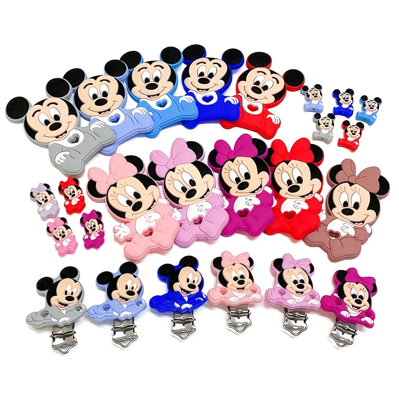1/3/10pcs New Cartoon Mickey Minnie Silicone Beads Teether Food-Grade Chewing Teeth Bead DIY Nipple Chain Jewelry Accessories