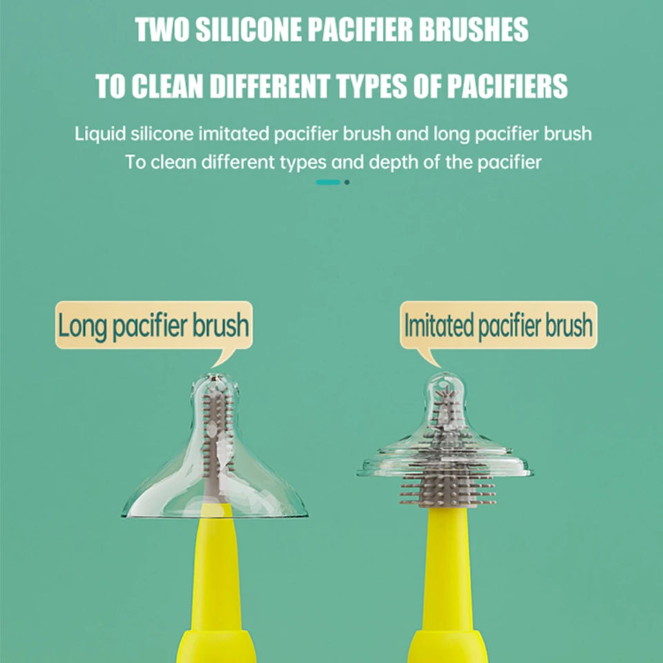 Electric 360 Degree Rotation 6 in 1 Silicone Baby Bottle Pacifier Brush Wash Water Cup Container Straw Cleaning Brush Set
