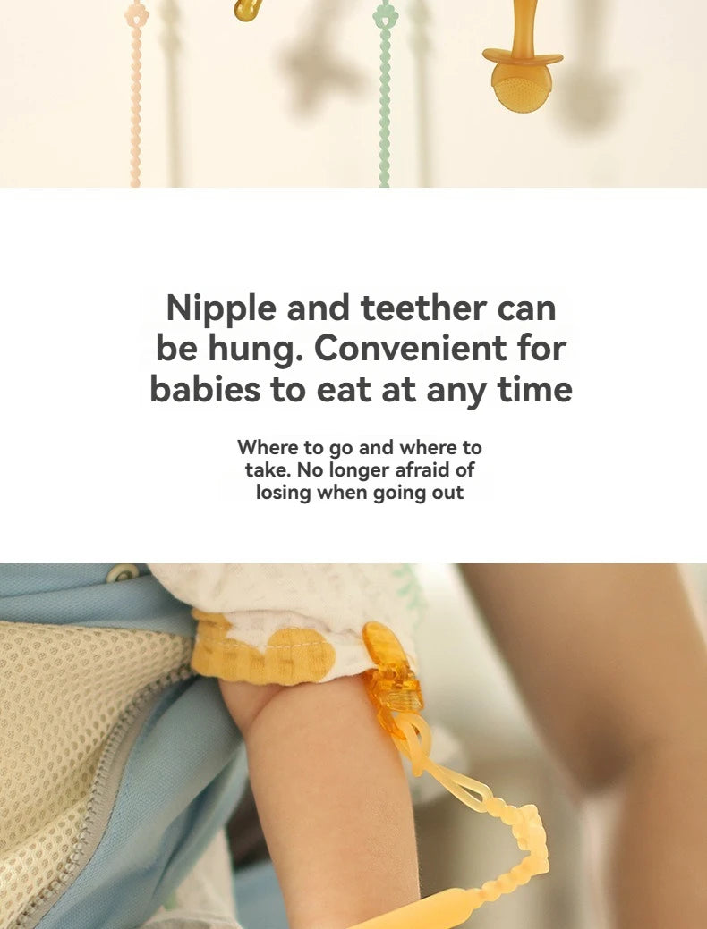 Baby Teething Toy with Music, Silicone Gum Soother Pacifier Clip, Anti-Loss Chain for Drool Relief & Sensory Development