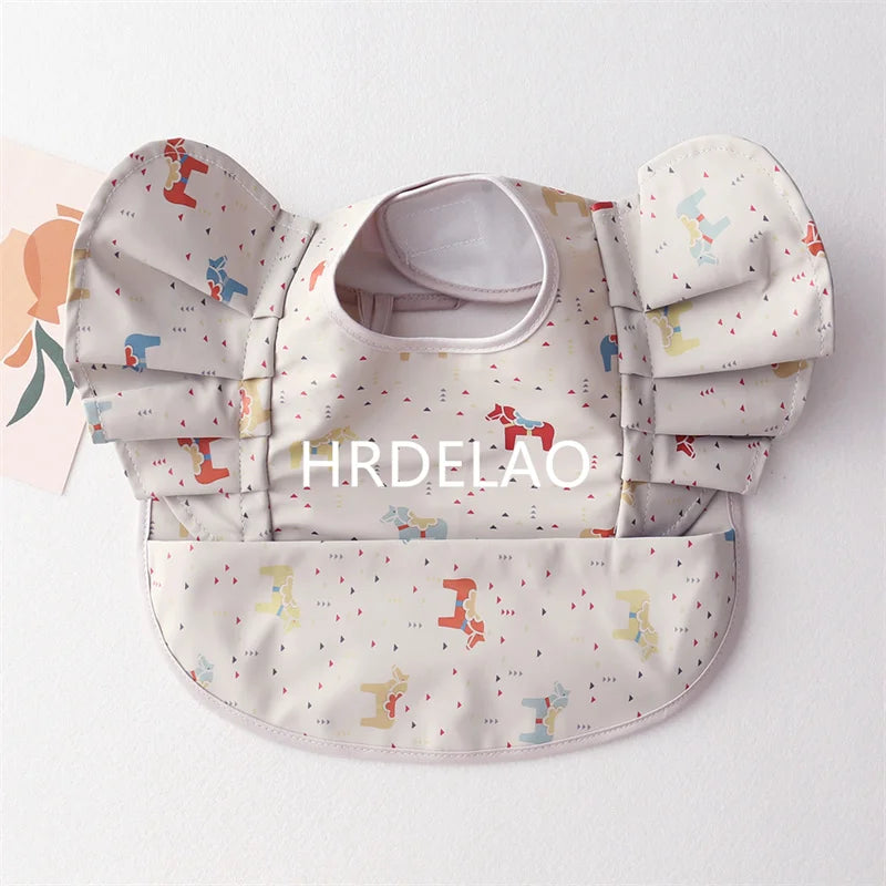 Baby Bibs INS Nordic Style Angel Feed Pocket Burp Girl Boy Infant Meals Bib Waterproof Easy Clean Cute Elephant Bib Soft PU Gift